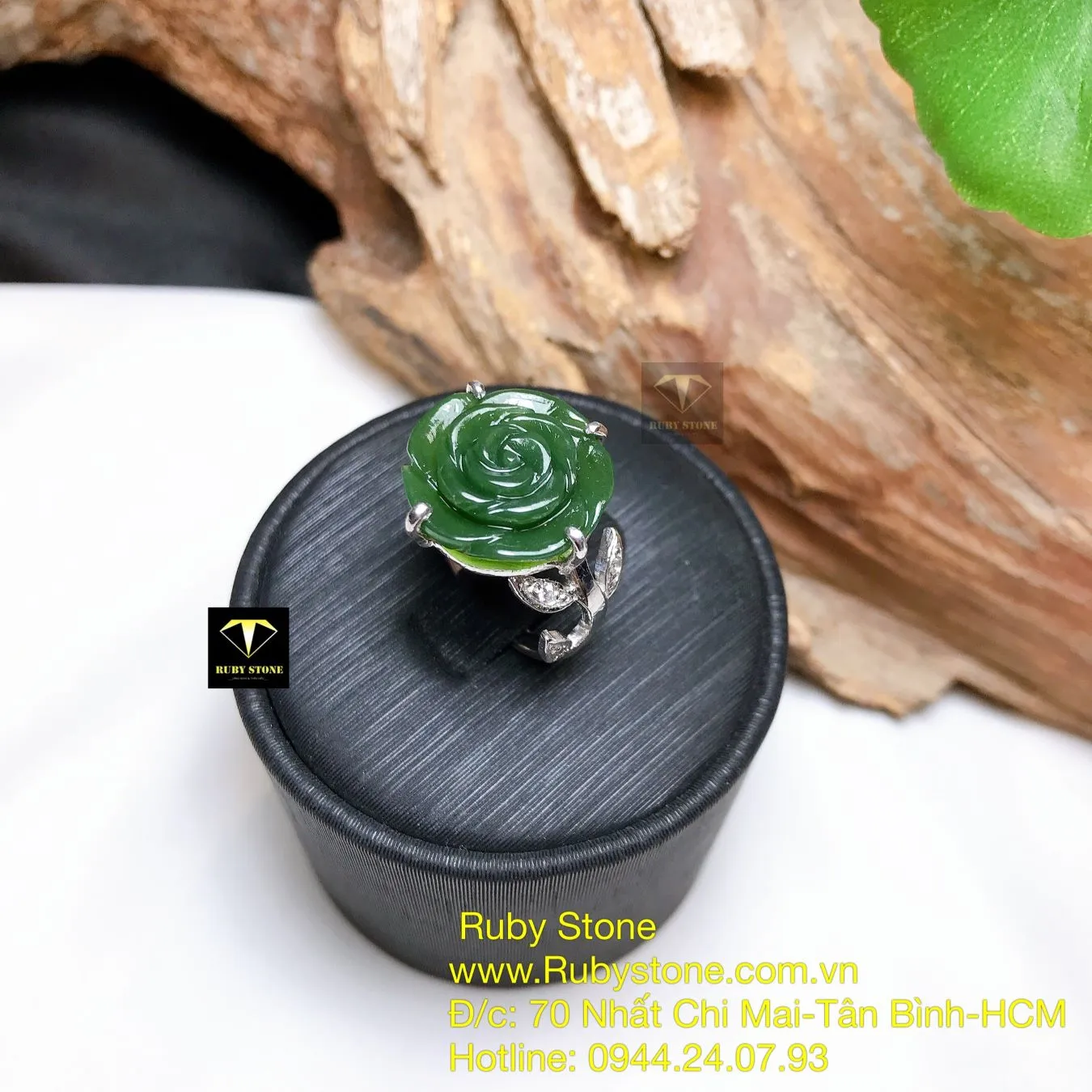 Nhẫn hoa mẫu đơn Ngọc bích, bạc 925 Nhẫn hoa mẫu đơn Ngọc bích, bạc 925 - Ảnh 4