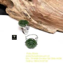 Nhẫn hoa mẫu đơn Ngọc bích, bạc 925 Nhẫn hoa mẫu đơn Ngọc bích, bạc 925