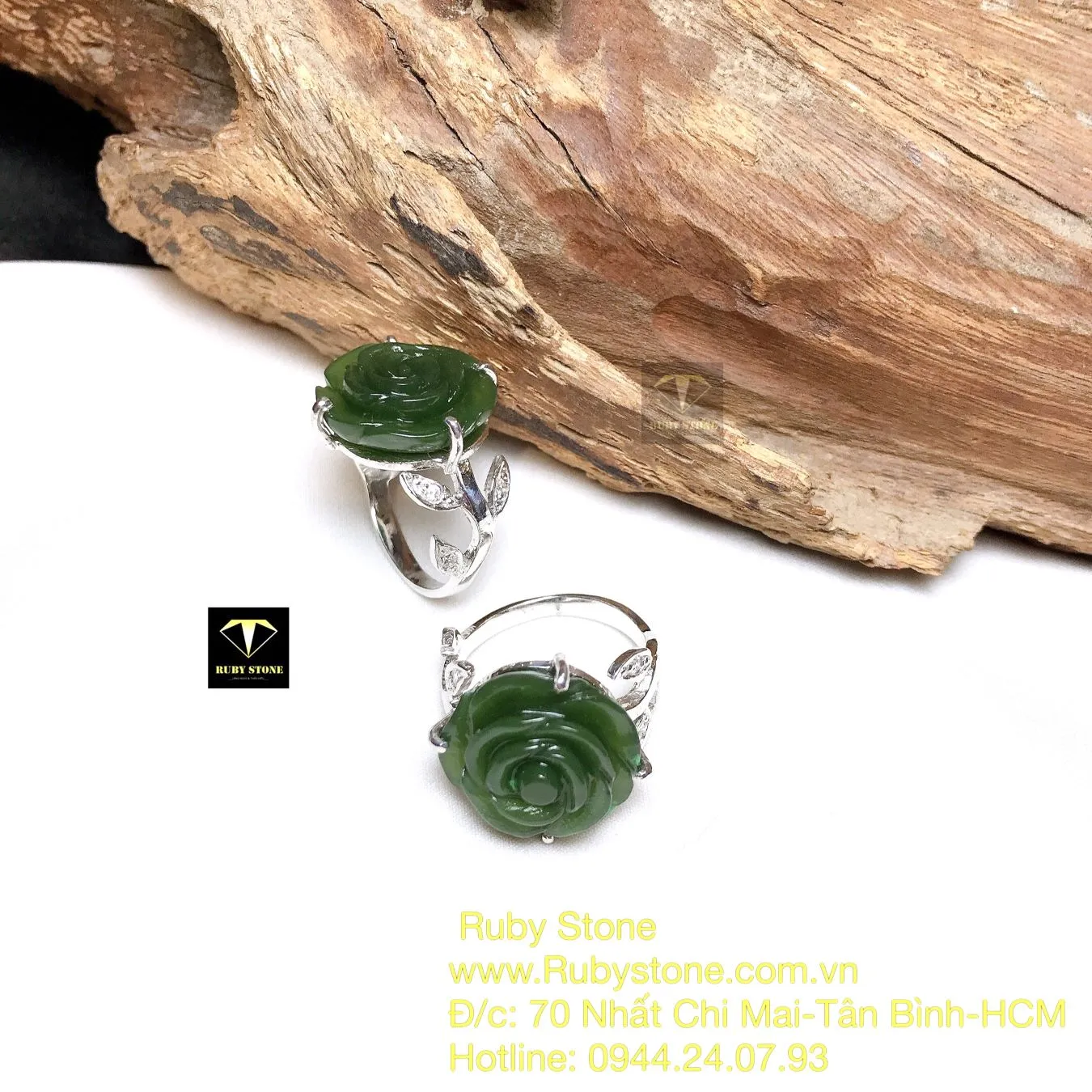 Nhẫn hoa mẫu đơn Ngọc bích, bạc 925 Nhẫn hoa mẫu đơn Ngọc bích, bạc 925 - Ảnh 2