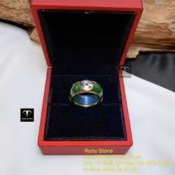 Nhẫn tròn Ngọc bích xanh đậm, vàng 18k - Ảnh 2