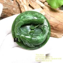 Song ngư Ngọc bích chạm tay tinh xảo, KT 50mm