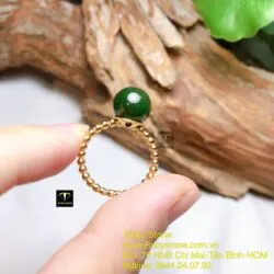 Nhẫn trái châu Ngọc bích Canada, vàng 18k - Ảnh 2