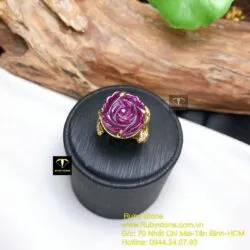 Nhẫn hoa mẫu đơn Ruby Nam Phi, vàng 18k - Ảnh 4