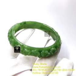 Vòng ngọc bích chạm Hoa mai, ni tay 53mm - Ảnh 5