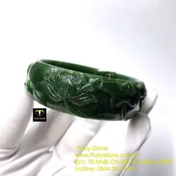 Vòng ngọc bích chạm khắc Hoa sen, ni tay 55mm