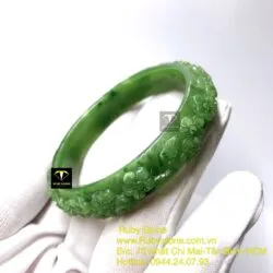 Vòng ngọc bích chạm Hoa mai, ni tay 53mm - Ảnh 4