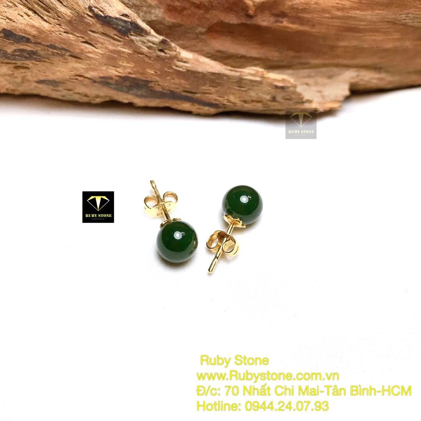 Khuyên tai trái châu ngọc bích xanh đậm 8 ly, vàng 18k Khuyên tai trái châu ngọc bích xanh đậm 8 ly, vàng 18k - Ảnh 6