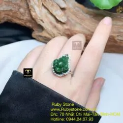 Nhẫn thiềm thừ (cóc ba chân) Ngọc bích lên bạc