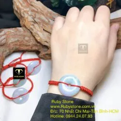 Đồng điếu ngọc cẩm thạch tết dây đeo tay, KT 25mm