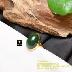 Nhẫn ngọc bích ổ hột Oval xanh đậm, vàng 18k - Ảnh 4