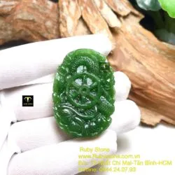 Phật Quan Âm tự tại ngọc bích chạm tay tinh xảo, KT 45mm - Ảnh 7