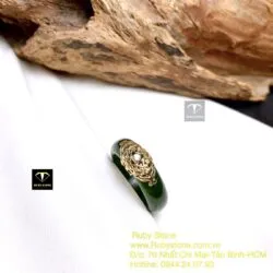 Nhẫn tròn Ngọc bích hoa văn tấm trắng, vàng 10k - Ảnh 6