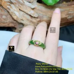 Nhẫn tròn Ngọc bích xanh lá, vàng 10k - Ảnh 3