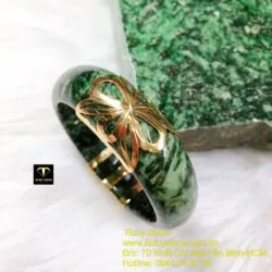 Vòng ngọc cẩm thạch sơn thuỷ, vàng 18k