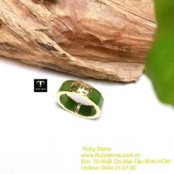 Nhẫn Ngọc bích vuông 6 ly xanh lá, vàng 18k - Ảnh 2