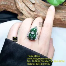Nhẫn nữ Tỳ hưu Ngọc bích kim tiền trên lưng, bạc 925 - Ảnh 4