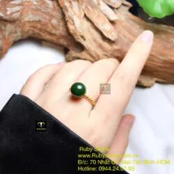 Nhẫn trái châu Ngọc bích Canada, vàng 18k - Ảnh 6