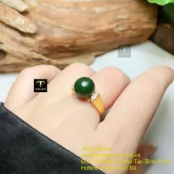 Nhẫn trái châu Ngọc bích, vàng 18k - Hình ảnh 4