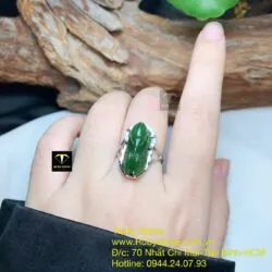 Nhẫn ve sầu (ngọc thiền) Ngọc bích, bạc 925 - Hình ảnh 7