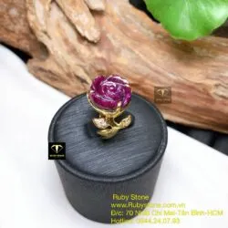 Nhẫn hoa mẫu đơn Ruby Nam Phi, vàng 18k - Ảnh 3