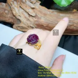 Nhẫn hoa mẫu đơn Ruby Nam Phi, vàng 18k - Ảnh 9