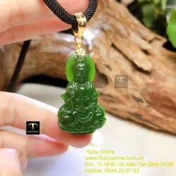 Phật Bà Quan Âm ngọc bích, móc vàng 18k - Hình ảnh 3