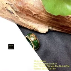 Nhẫn tròn Ngọc bích xanh đậm, vàng 18k