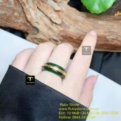 Nhẫn ngọc bích xanh đậm VIP 8 ly, vàng 10k