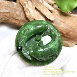 Song ngư Ngọc bích chạm tay tinh xảo, KT 50mm - Hình ảnh 2