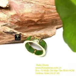 Nhẫn Ngọc bích vuông 6 ly xanh lá, vàng 18k - Ảnh 3
