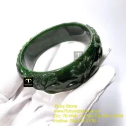 Vòng ngọc bích chạm khắc Hoa sen, ni tay 55mm - Ảnh 5