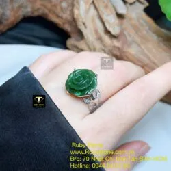 Nhẫn hoa mẫu đơn Ngọc bích, bạc 925 Nhẫn hoa mẫu đơn Ngọc bích, bạc 925