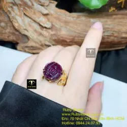 Nhẫn hoa mẫu đơn Ruby Nam Phi, vàng 18k - Ảnh 11