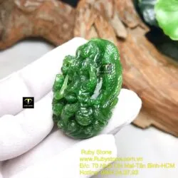 Phật Quan Âm tự tại ngọc bích chạm tay tinh xảo, KT 45mm - Ảnh 4