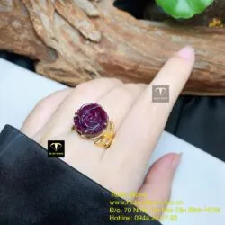 Nhẫn hoa mẫu đơn Ruby Nam Phi, vàng 18k