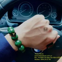 Vòng chuỗi Ngọc bích xanh đậm bông lý, KT 16 ly - Ảnh 4