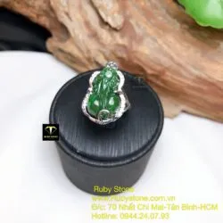 Nhẫn nữ Tỳ hưu Ngọc bích, bạc 925