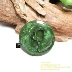 Song ngư Ngọc bích chạm tay tinh xảo, KT 50mm - Hình ảnh 7