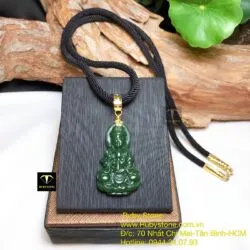 Phật Bà Quan Âm ngọc bích, móc vàng 18k - Hình ảnh 5