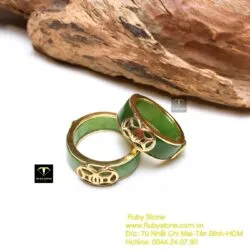 Nhẫn cặp ngọc bích Canada xanh đậm, vàng 18k - Ảnh 5