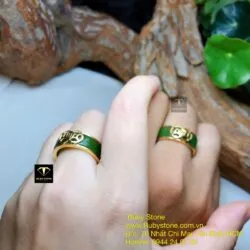 Nhẫn cặp ngọc bích Canada xanh đậm, vàng 18k - Ảnh 4