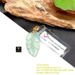 Mặt dây chuyền chiếc lá ngọc Phỉ Thuý, móc vàng 10k - Ảnh 2