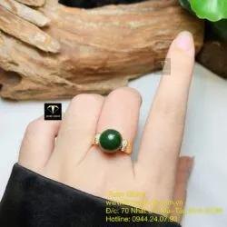 Nhẫn trái châu Ngọc bích, vàng 18k - Hình ảnh 5
