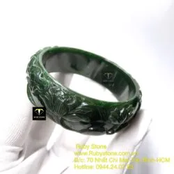 Vòng ngọc bích chạm khắc Hoa sen, ni tay 55mm - Ảnh 7