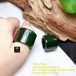 Nhẫn càn long Ngọc bích xanh đậm, bản 20mm - Ảnh 6