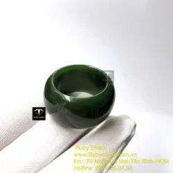 Nhẫn bầu Ngọc bích xanh đậm VIP, bản 15mm