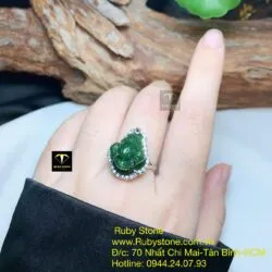 Nhẫn thiềm thừ (cóc ba chân) Ngọc bích lên bạc - Hình ảnh 6
