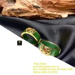 Nhẫn cặp ngọc bích Canada xanh đậm, vàng 18k - Ảnh 9