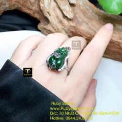 Nhẫn nữ Tỳ hưu Ngọc bích kim tiền trên lưng, bạc 925
