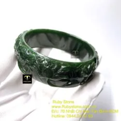 Vòng ngọc bích chạm khắc Hoa sen, ni tay 55mm - Ảnh 4
